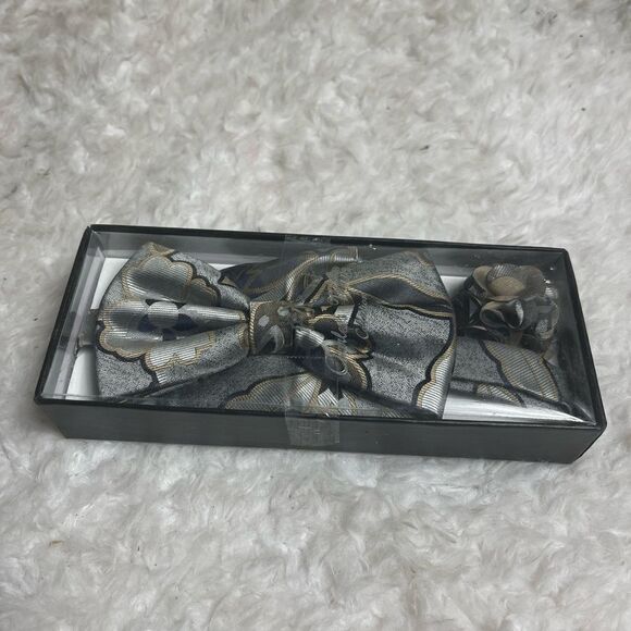 Charles’s Wain Collection Clip-on Bowtie, Hankey,Flower Set gray,black &… - Picture 1 of 6